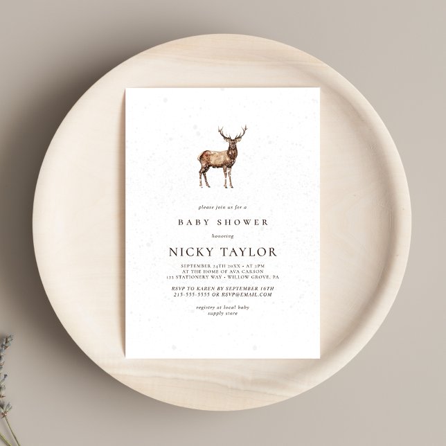 Invitación Baby Shower Woodland Winter Animal Deer (Subido por el creador)