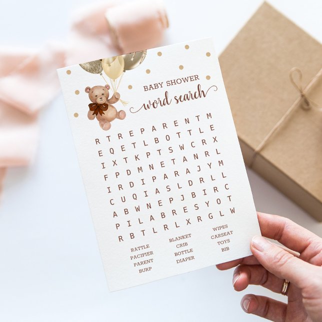 Invitación Baby Shower Word Search Game Teddy Bear Brown Card (Subido por el creador)