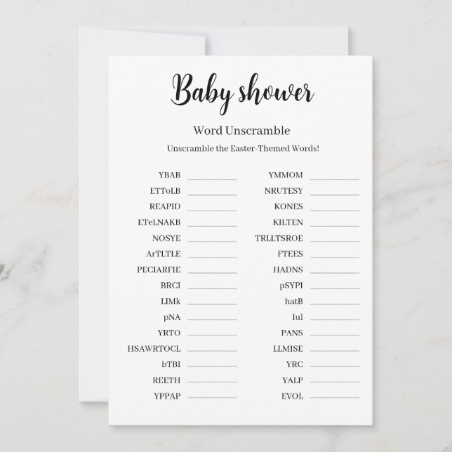 Invitación Baby Shower Word Unscramble Game, Printable  (Anverso)