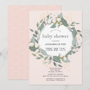 Invitación Baby Shower Wreath de jardín de algodón rosa