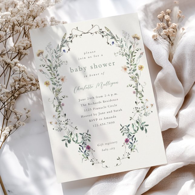 Invitación Baby Shower Wreath Spring Floral Floral (Wildflower wreath boho spring baby shower invitations.)
