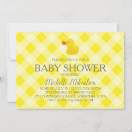 Invitación Baby Shower Yellow Gingham Rubber Duckie