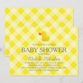 Invitación Baby Shower Yellow Gingham Rubber Duckie