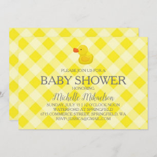 Invitación Baby Shower Yellow Gingham Rubber Duckie