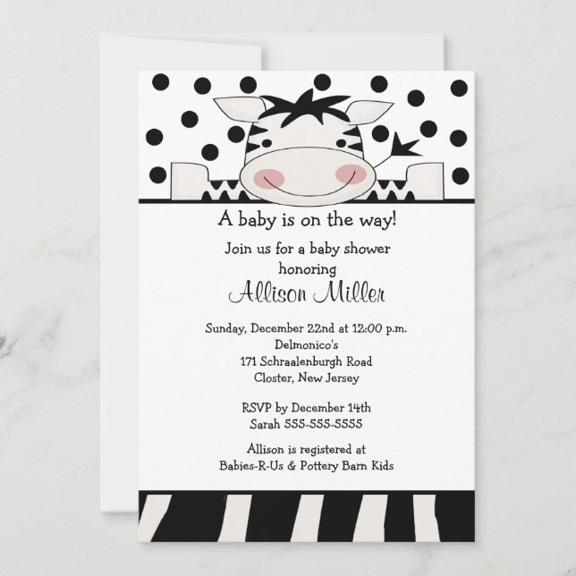 Invitación Baby Shower Zebra de moda (Anverso)