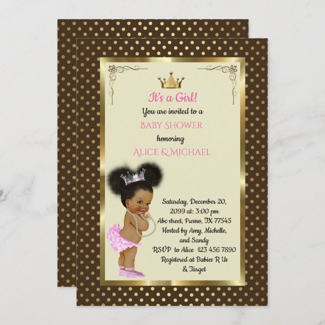 Invitación Baby ShowerGirl etnic, princesa Chica africana, te (Anverso / Reverso)