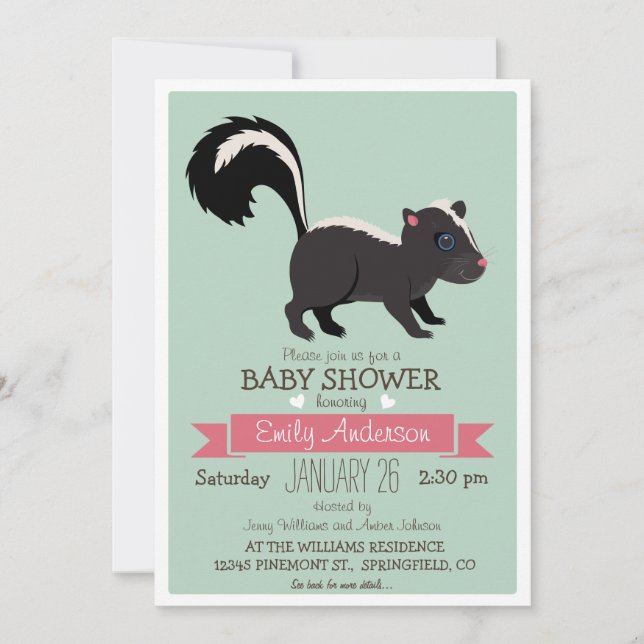 Invitación Baby Skunk, Woodland Baby Shower o Sprinkle (Anverso)