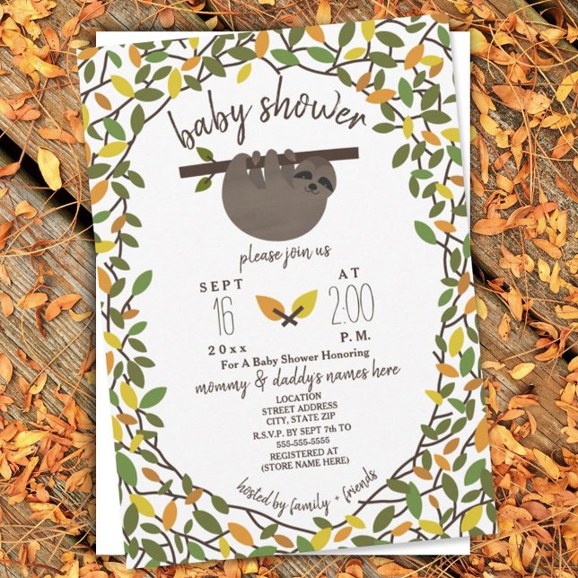 Invitación Baby Sloth Otoño Fall Baby Shower Greenery (Subido por el creador)