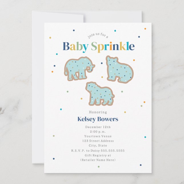 Invitación Baby Sprinkle Animal Cookies Boy Baby Shower (Anverso)