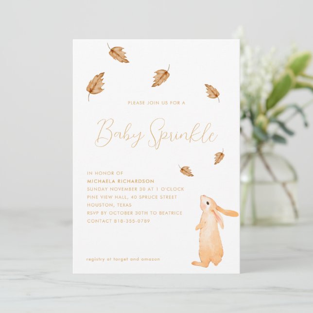INVITACIÓN BABY SPRINKLE AUTUMN MODERNO MINIMAL BABY SHOWER | (Anverso de pie)