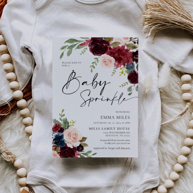 Invitación Baby Sprinkle, Boho Burgundy Rubor Baby Shower (Subido por el creador)