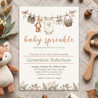 Invitación Baby Sprinkle Bosque Zorro Baby Shower Otoño