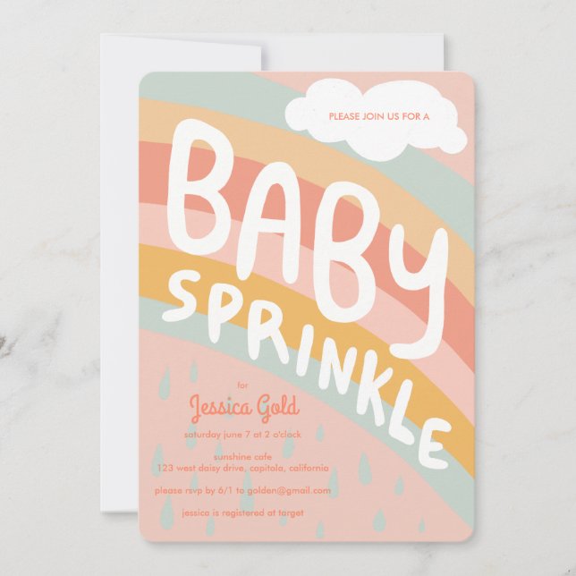 Invitación BABY SPRINKLE Cute nubes Personalizado de lluvia a (Anverso)