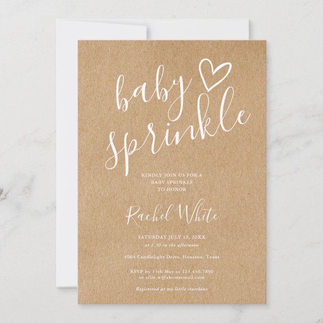 Invitación Baby Sprinkle de Kraft Rústico para Bebé sin Géner (Anverso)