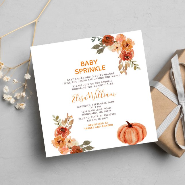 Invitación Baby Sprinkle Fall Pumpkin Wildflower Baby Shower (Subido por el creador)