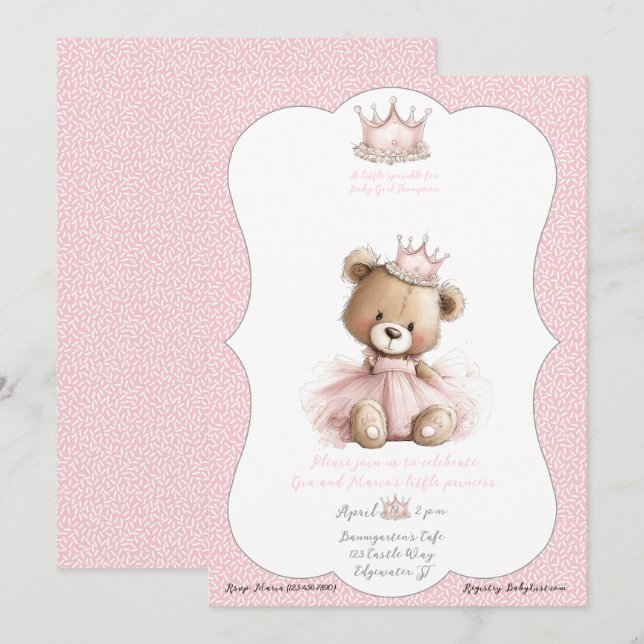 Invitación Baby Sprinkle Invitation Teddy Bear Princess (Anverso / Reverso)