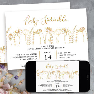 Invitación Baby Sprinkle Wildflower Gold Boceto de Baby Showe