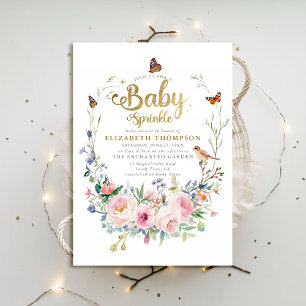 Invitación Baby Sprinkle Wildflowers Butterflies Baby Shower