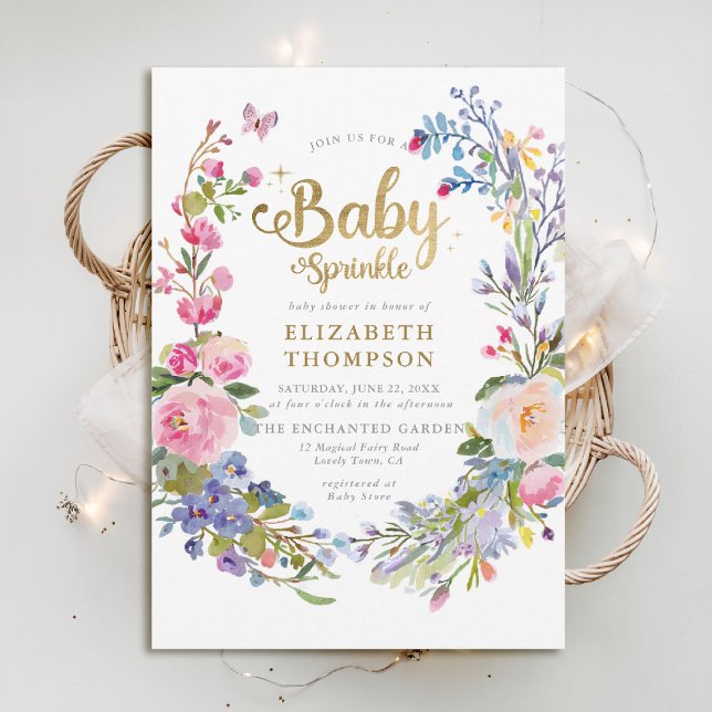 Invitación Baby Sprinkle Wildflowers Whimsical Baby Shower (baby sprinkle baby shower invitation enchanted garden woodland forest spring summer whimsical floral)