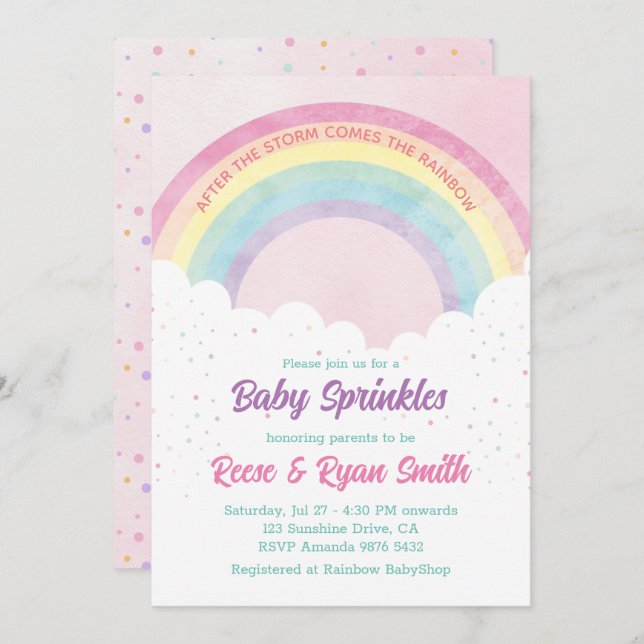 Invitación Baby Sprinkles Pastel Rainbow Baby Shower (Anverso / Reverso)