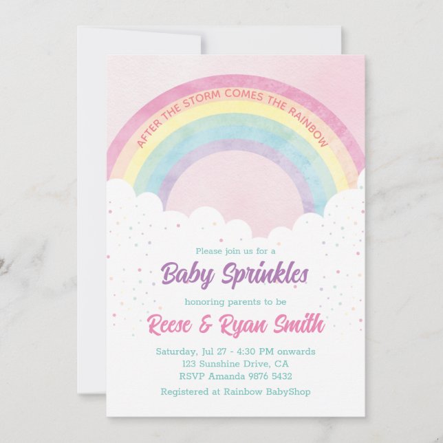 Invitación Baby Sprinkles Pastel Rainbow Baby Shower (Anverso)