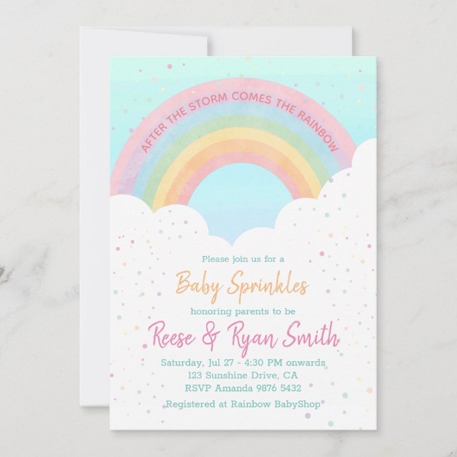 Invitación Baby Sprinkles Pastel Rainbow Baby Shower (Anverso)