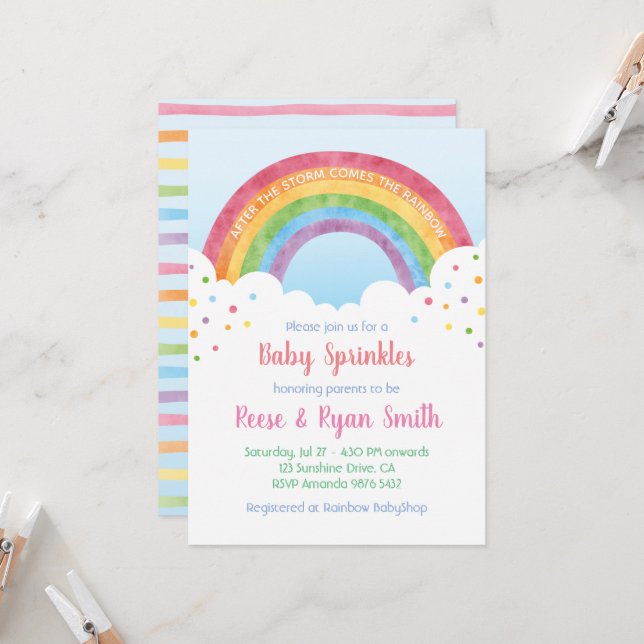Invitación Baby Sprinkles Pastel Rainbow Baby Shower Invitati (Anverso/Reverso In Situ)
