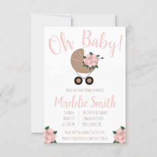 Invitación Baby Stroller con Floral Bouquet Baby Shower