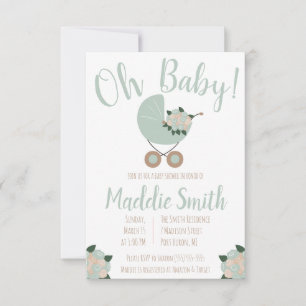 Invitación Baby Stroller con Floral Bouquet Baby Shower Invi