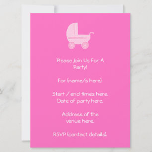 Invitación Baby Stroller. Rosa claro y rosa brillante.