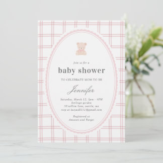 Invitación Baby Teddy bear Baby shower pink
