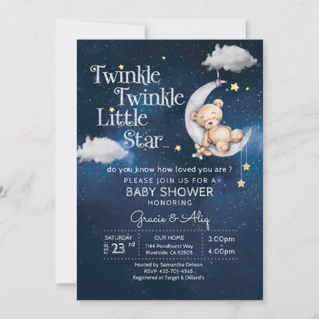 Invitación BABY teddyy Bear Twinkle Twinkle Little star (Anverso)
