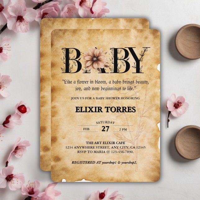 Invitación Baby Vintage Floral Monograma Baby Shower (Subido por el creador)
