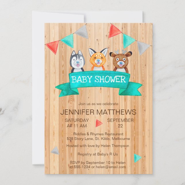 Invitación Baby Woodland Animals Watercolor Baby Shower (Anverso)