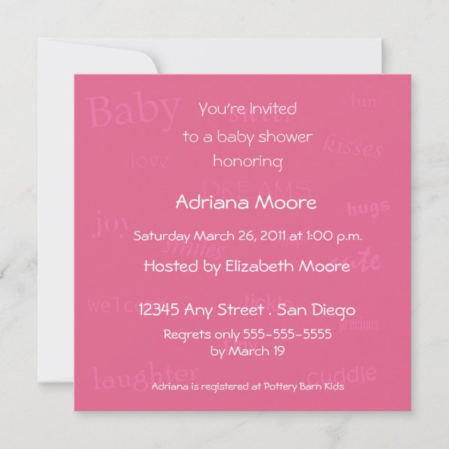 Invitación Baby Words Baby Shower Invitation-honeysucle (Anverso)