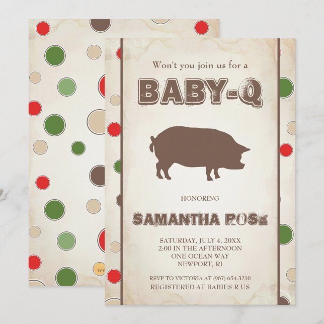 Invitación BabyQ Baby Shower, BBQ Baby Q Invite (Anverso / Reverso)