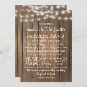 Invitación BabyQ Backyard BBQ Bash Madera Rustic Sexo Neutral