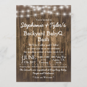 Invitación BabyQ Backyard BBQ Bash Wood Rustic Baby Shower