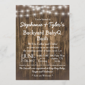 Invitación BabyQ Backyard BBQ Bash Wood Rustic Baby Shower