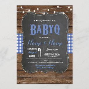 Invitación BaByQ BBQ Baby Shower Blue Chalk Wood Invite