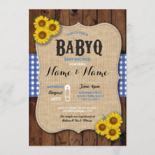 Invitación BaByQ BBQ Baby Shower Blue Sunflower Invite