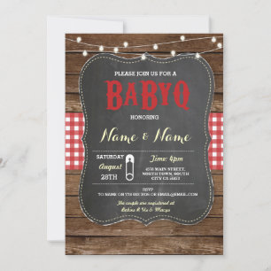 Invitación BaByQ BBQ Baby Shower Invite a la madera roja