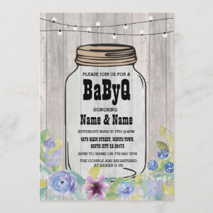 Invitación BaByQ BBQ Baby Shower Jar StringLights Wood Invita