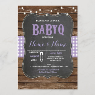 Invitación BaByQ BBQ Baby Shower Purple Chalk Wood Invite
