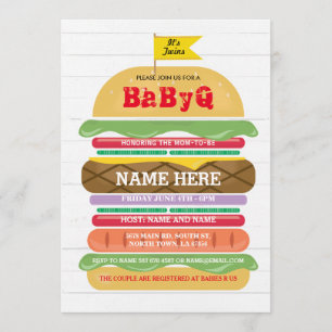 Invitación BaByQ BBQ Baby Shower Twins Couple's Shower