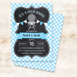 Invitación BABYQ Blue Gingham Chalkboard Boy Baby Shower