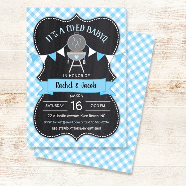 Invitación BABYQ Blue Gingham Chalkboard Boy Baby Shower (Subido por el creador)
