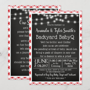 Invitación BabyQ Chalkboard Red Gingham Picnic Baby Shower