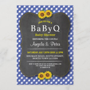 Invitación BABYQ Sunflower Baby Shower BBQ Couple Blue Invite