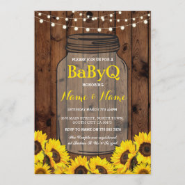 Invitación BaByQ Sunflower BBQ Baby Shower Jar Wood Invite